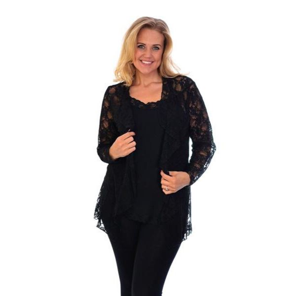 Immagine di BLACK FLORAL LACE WATERFALL CARDIGAN